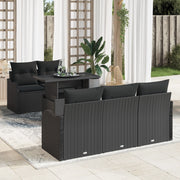 Set Divano Giardino  6 Pezzi con Cuscini Rattan Polyrattan Nero