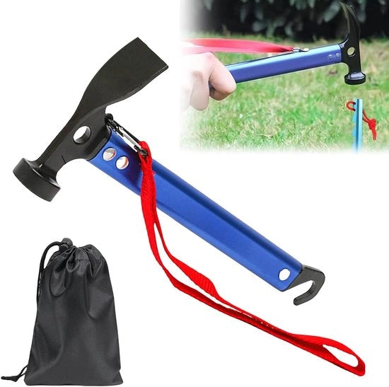 Piombo da 305 cm con gancio e mini-martello di alluminio campingle per outdoor multifunzionale martello per uncini con tasca di stoccaggio (blu)