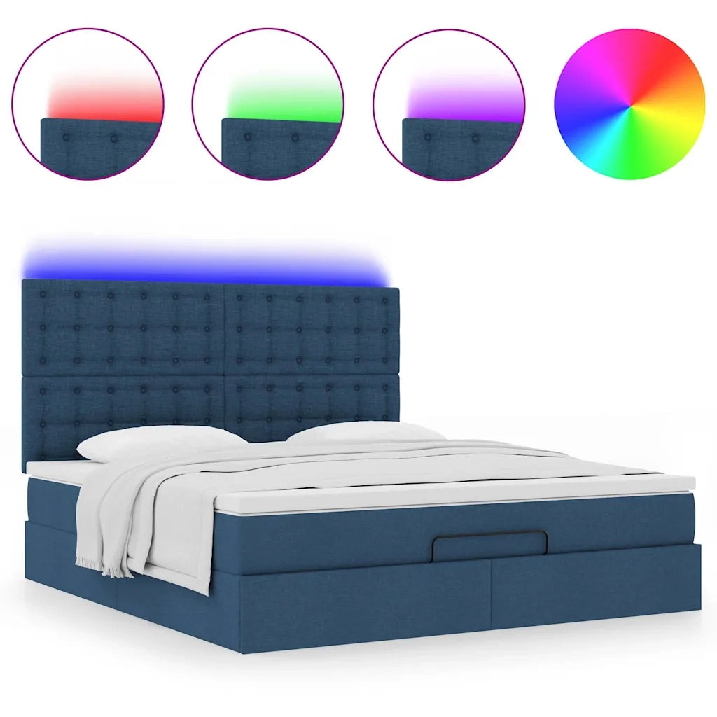 Struttura Letto Pouf con Materasso Blu 180x200cm in Tessuto 3314196
