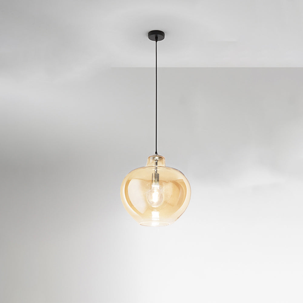 Sospensione Contemporanea Bowl Metallo Cromo Vetro Ambra 1 Luce E27
