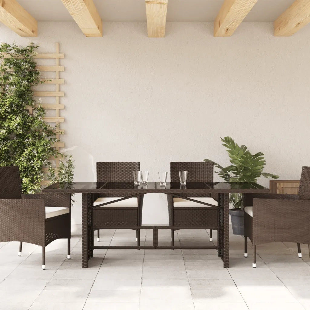 Tavolo Giardino Piano in Vetro Marrone 190x80x75cm Polyrattan 365603