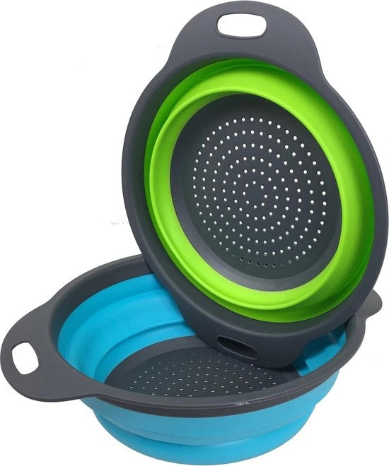 Set di setacci opachi da cucina siliconici pieghevoli (lotto da 2 blu e verde)