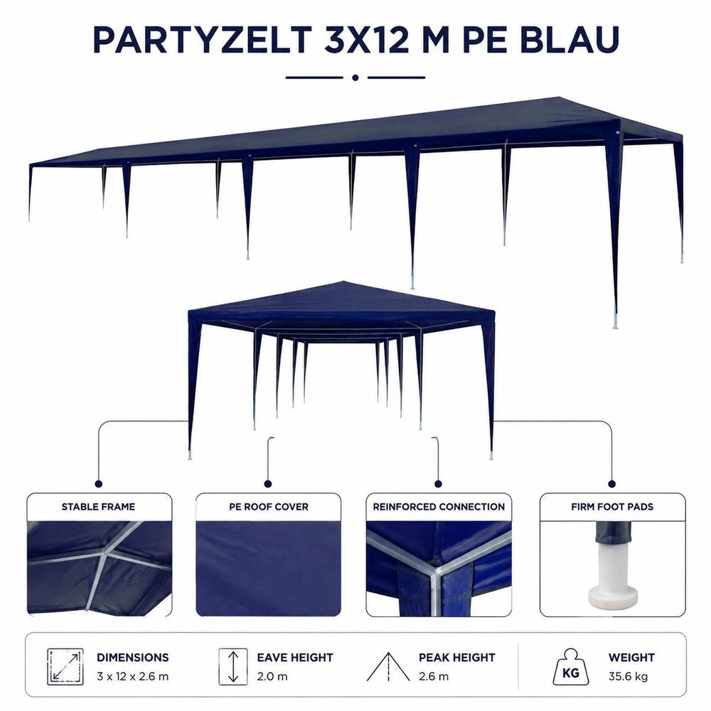 Party Tent 3x12 M PE Blue