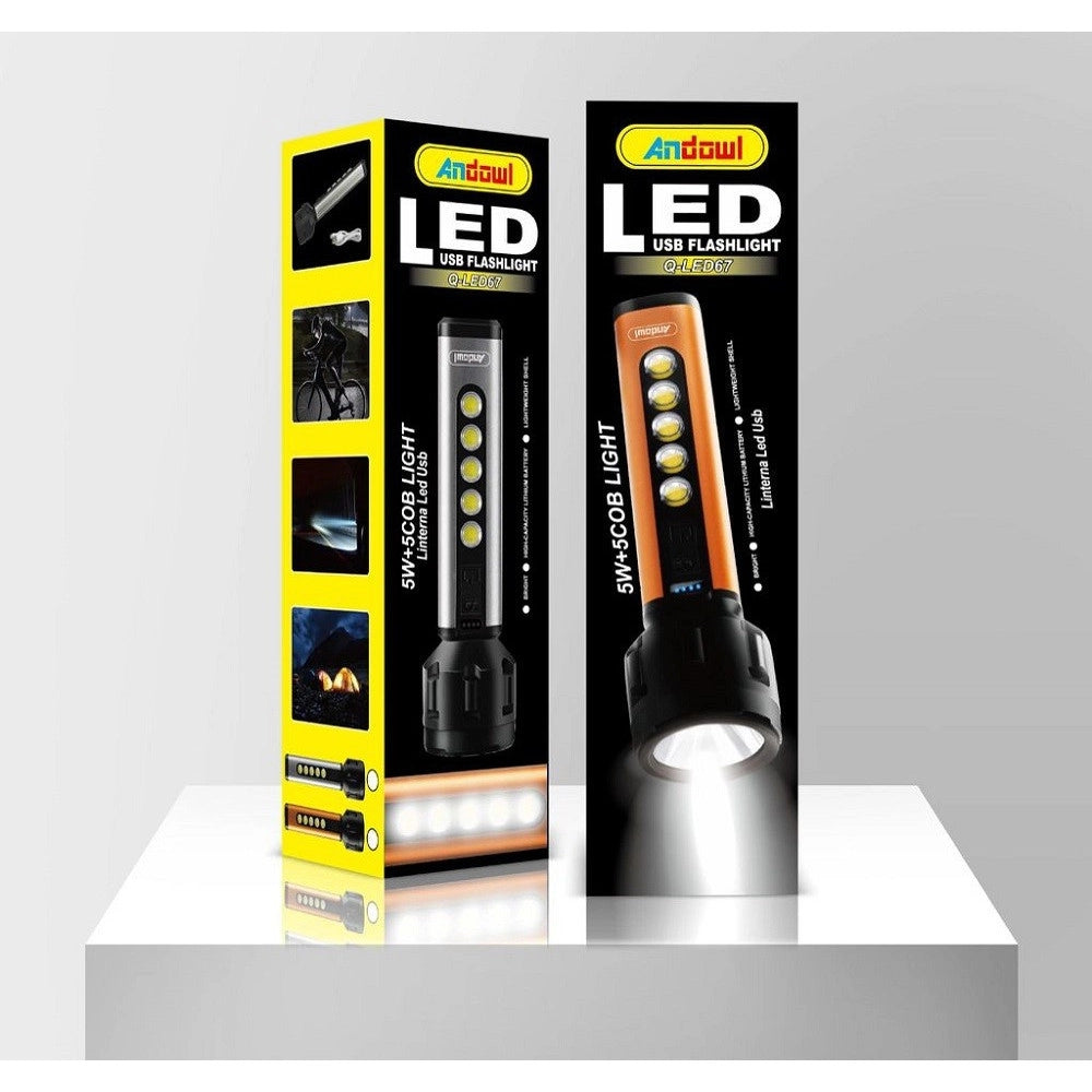 Trade Shop - Torcia Usb Led Ricaricabile 5w+5 Cob Light Campeggio Ciclismo Escursioni Q-led67 -