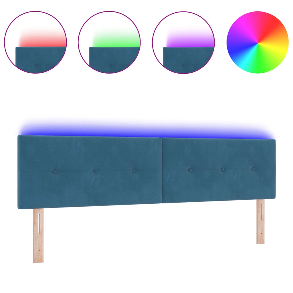 Testata LED  con bottoni in tessuto blu scuro 90 cm in velluto