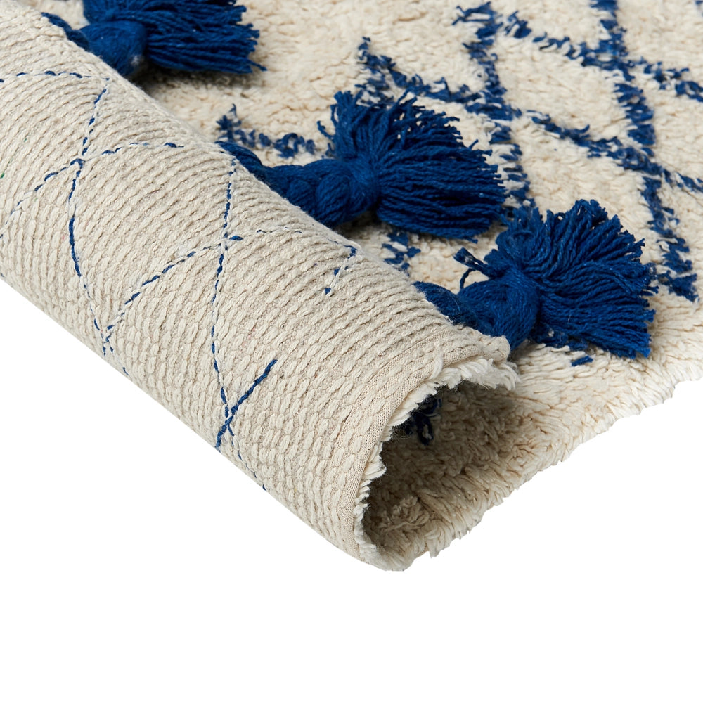 Tappeto beige in cotone 80 x 150 cm rettangolare frange motivo geometrico soggiorno camera da letto