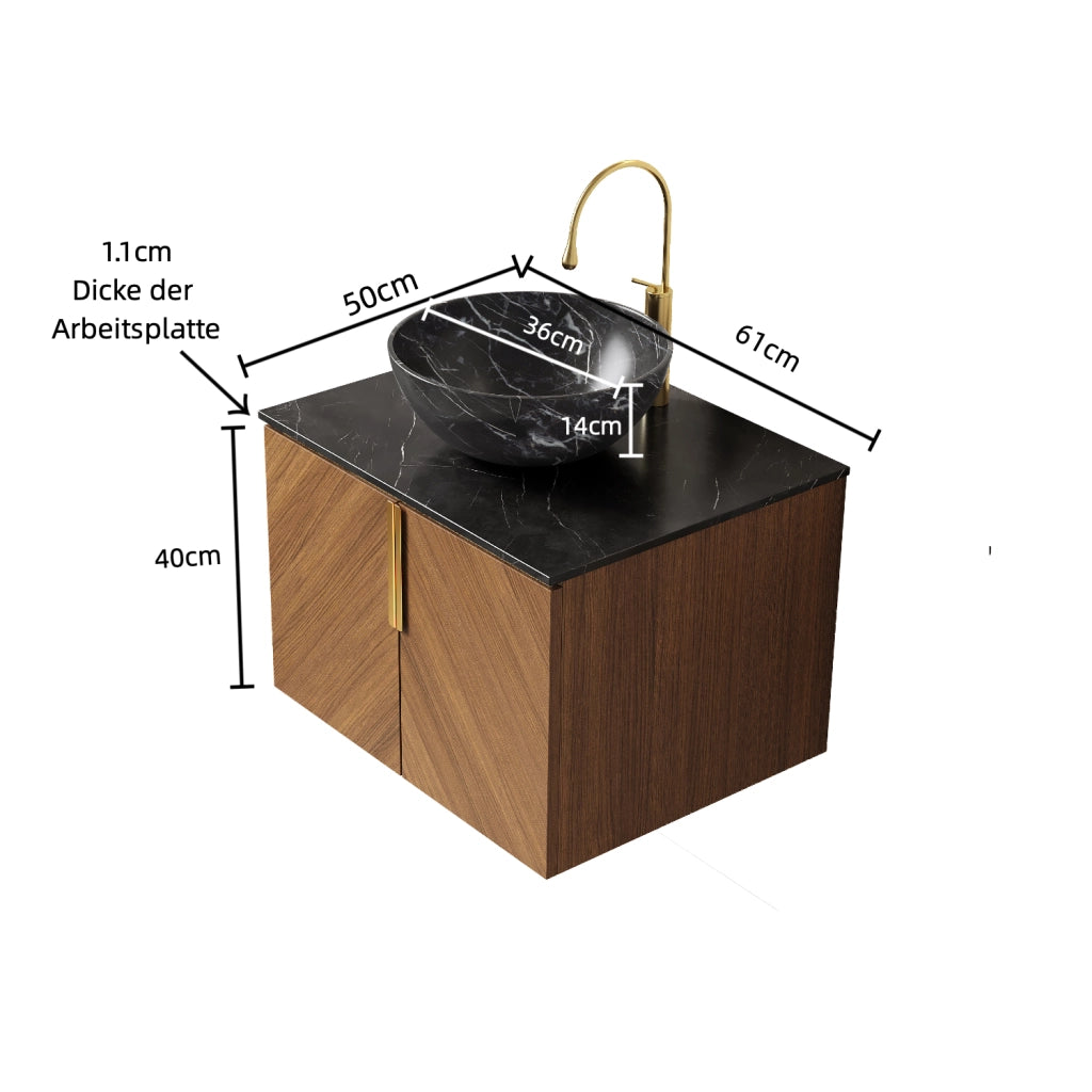 Mobile sottolavabo da bagno con lavabo in ceramica nero, 2 ante e piano in pietra sinterizzata, per bagno