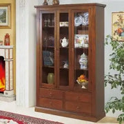 Credenza cristalliera in legno arte povera noce scuro 4 cassetti e 2 ante