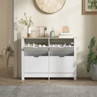 Armadio Portascarpe 4 Ante Ribaltabili 2 Compartimenti Pannelli Particelle Bianco rovere