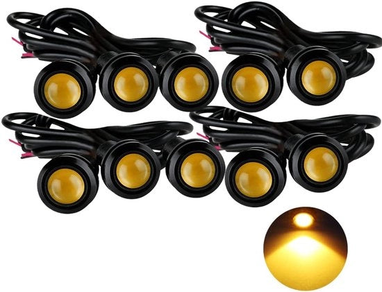 Luce di Marcatura LED Slim 18mm Gialla 10 Pezzi BK Shell - Illuminazione DRL - Luce di Coda - Luce di Nebbia Reservoluce - Adatto per Auto-Moto-Rimorchiatore-Barche