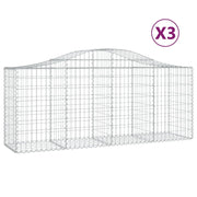 Cestini gabbioni recinzione a gabbia muro di contenimento ad arco 3 pezzi 200 x 50 x 80/100 cm ferro zincato argento 02_0040760