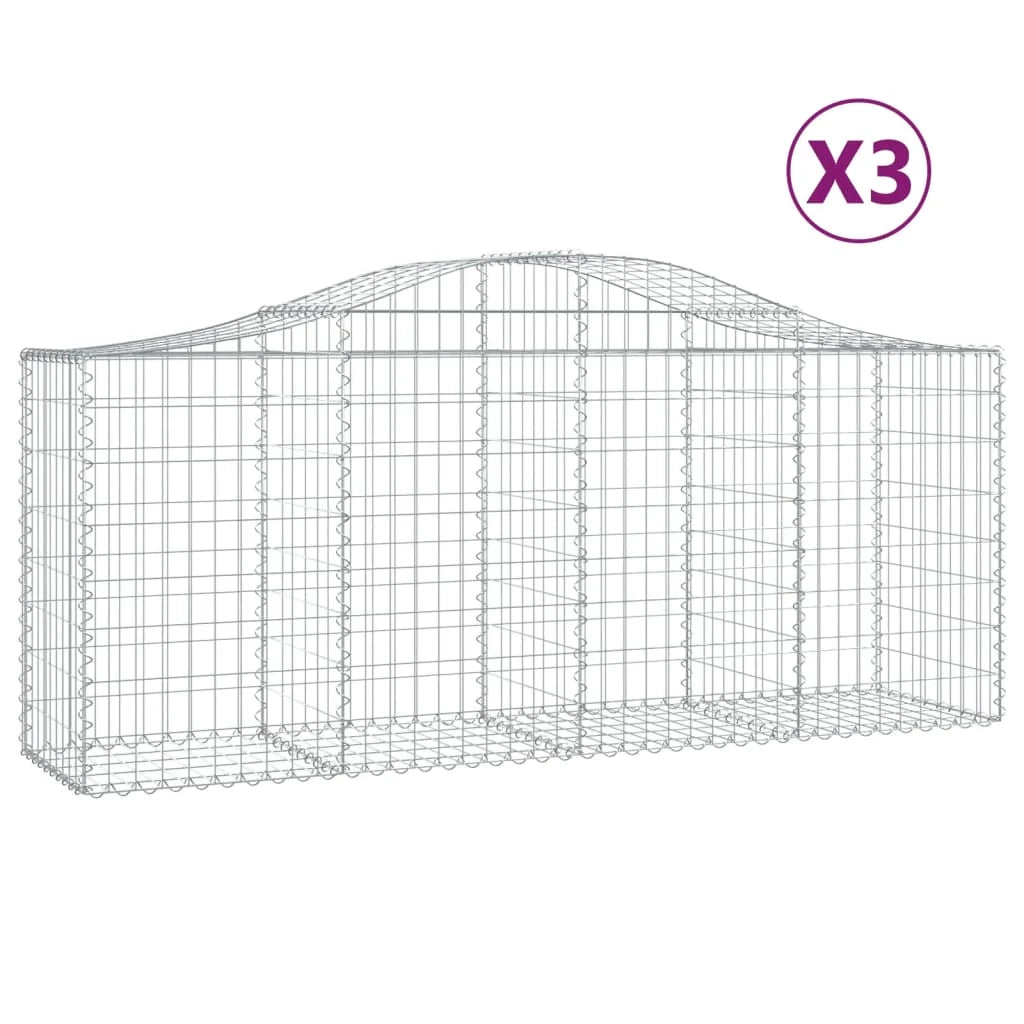 Cestini gabbioni recinzione a gabbia muro di contenimento ad arco 3 pezzi 200 x 50 x 80/100 cm ferro zincato argento 02_0040760