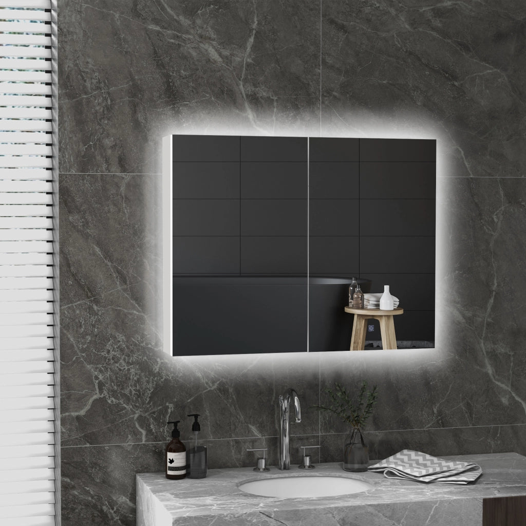 Armadietto Specchio LED per Bagno ¨C zephmum ¨C Bianco 90x15x70 cm