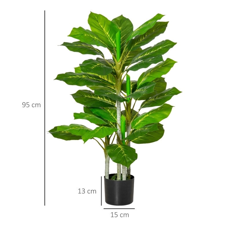 Pianta artificiale 95 cm con 33 foglie e vaso per soggiorno