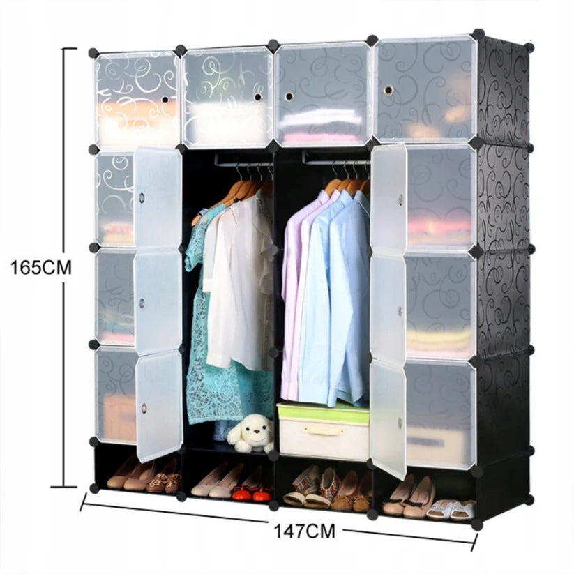 Armadio componibile con misure 165x147x36 cm, ideale per ogni stanza.