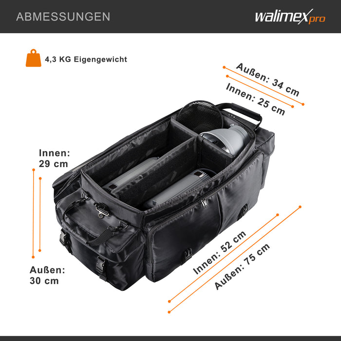 Borsa fotografica XXL, 750 x 340 x 300 mm, Borsone fotografico per flash e fotocamere, con divisori, tasche e passanti per treppiedi