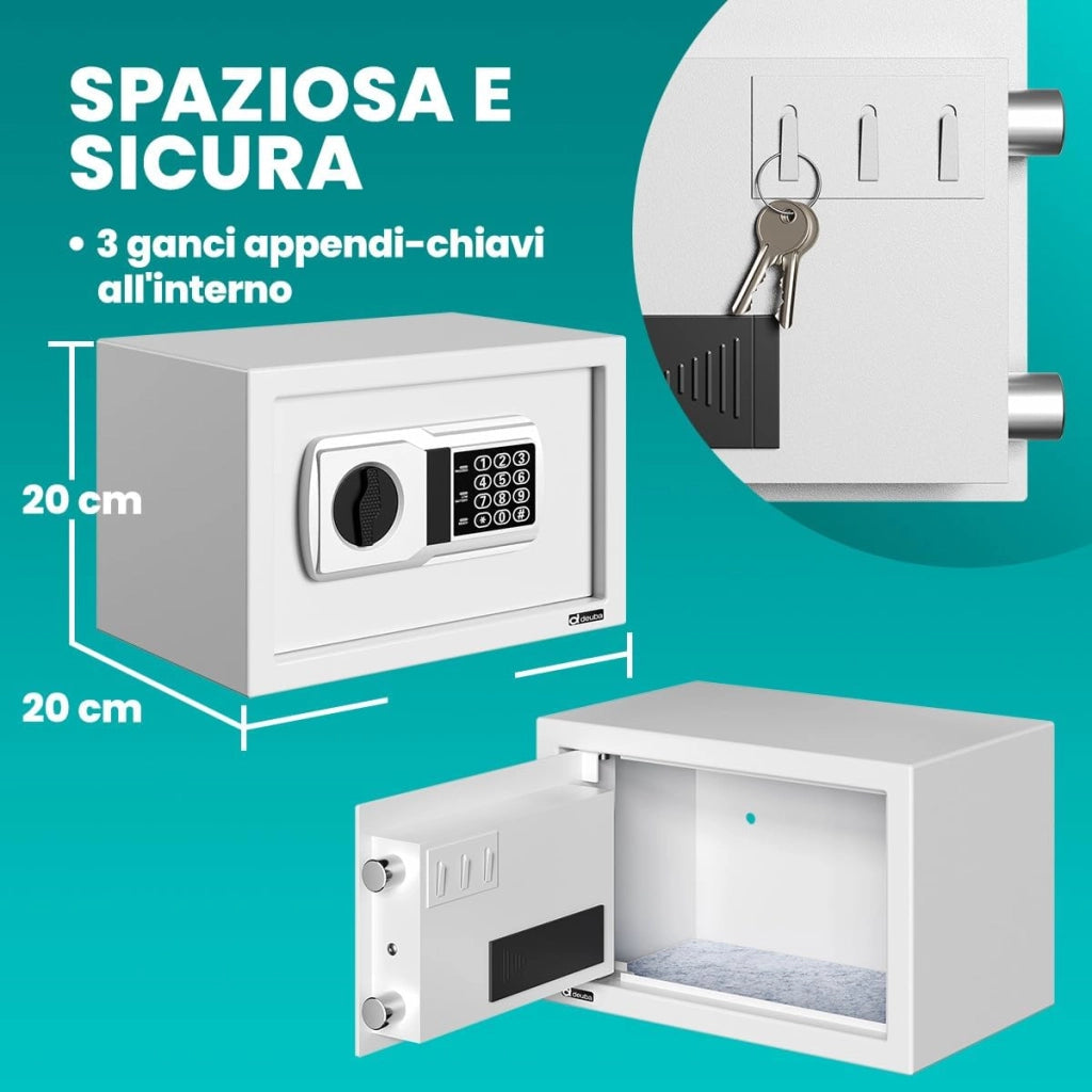 Cassaforte Elettronica con Combinazione 31x20x20cm LED Doppio Bullone in Acciaio Cassetta Sicurezza Argento