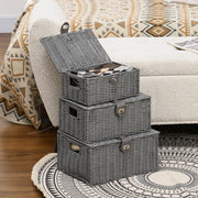 Set 3 contenitori portaoggetti con coperchio e chiusure, 18L/12L/7L, grigio
