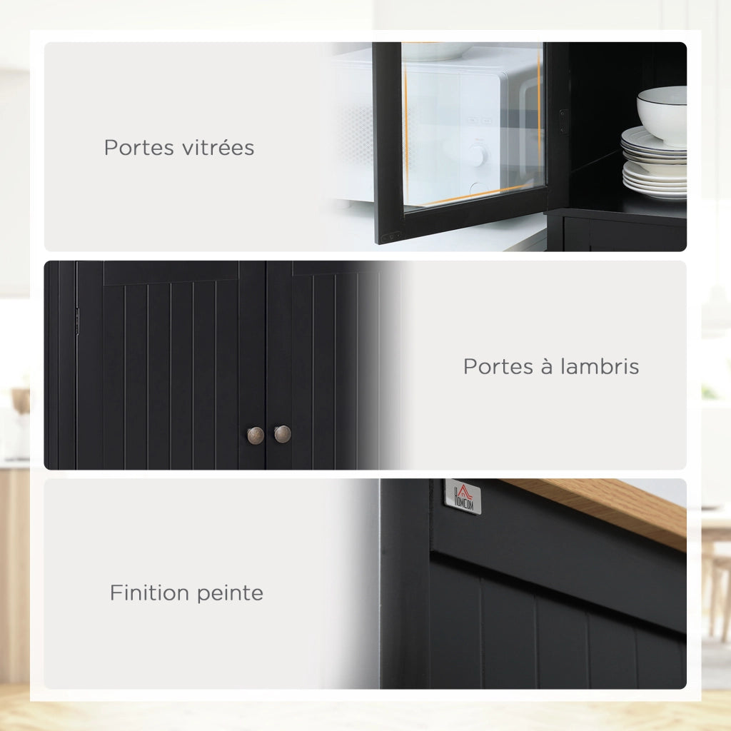 Buffet per cucina ¨C zephmum ¨C 4 ante, 2 vetrate, 1 cassetto, nero