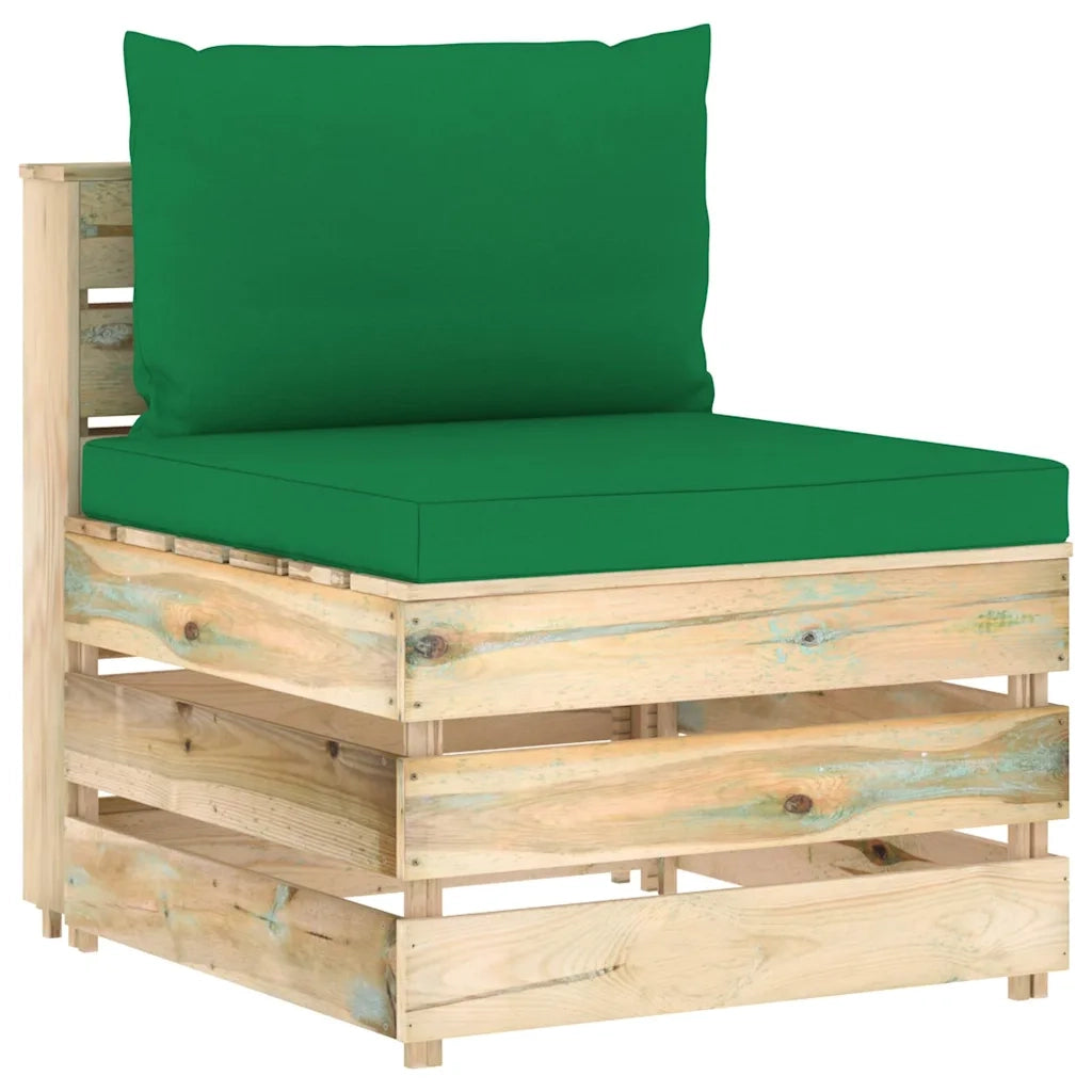 Divano Centrale Modulare con Cuscini in Legno Impregnato Verde 3074512
