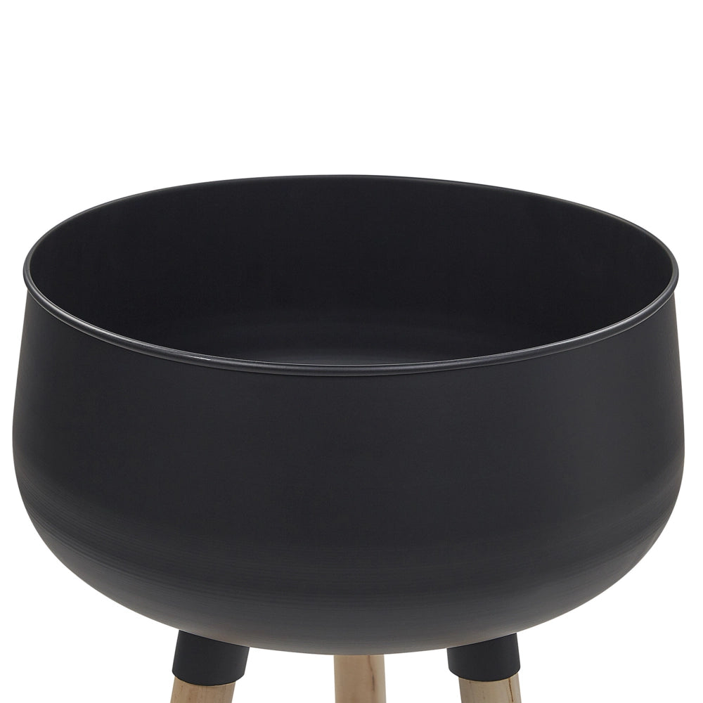 Vaso per Fiori Moderno con Gambe in Legno 30 x 30 x 47 cm Metallo di colore Nero interno esterno