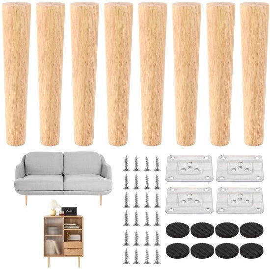 Set di sostegni per tavolo in legno da 20 cm - Set da 8 pezzi - Sostegni robusti - Peso massimo di carico 300 kg - Inclusi piastre di montaggio e viti