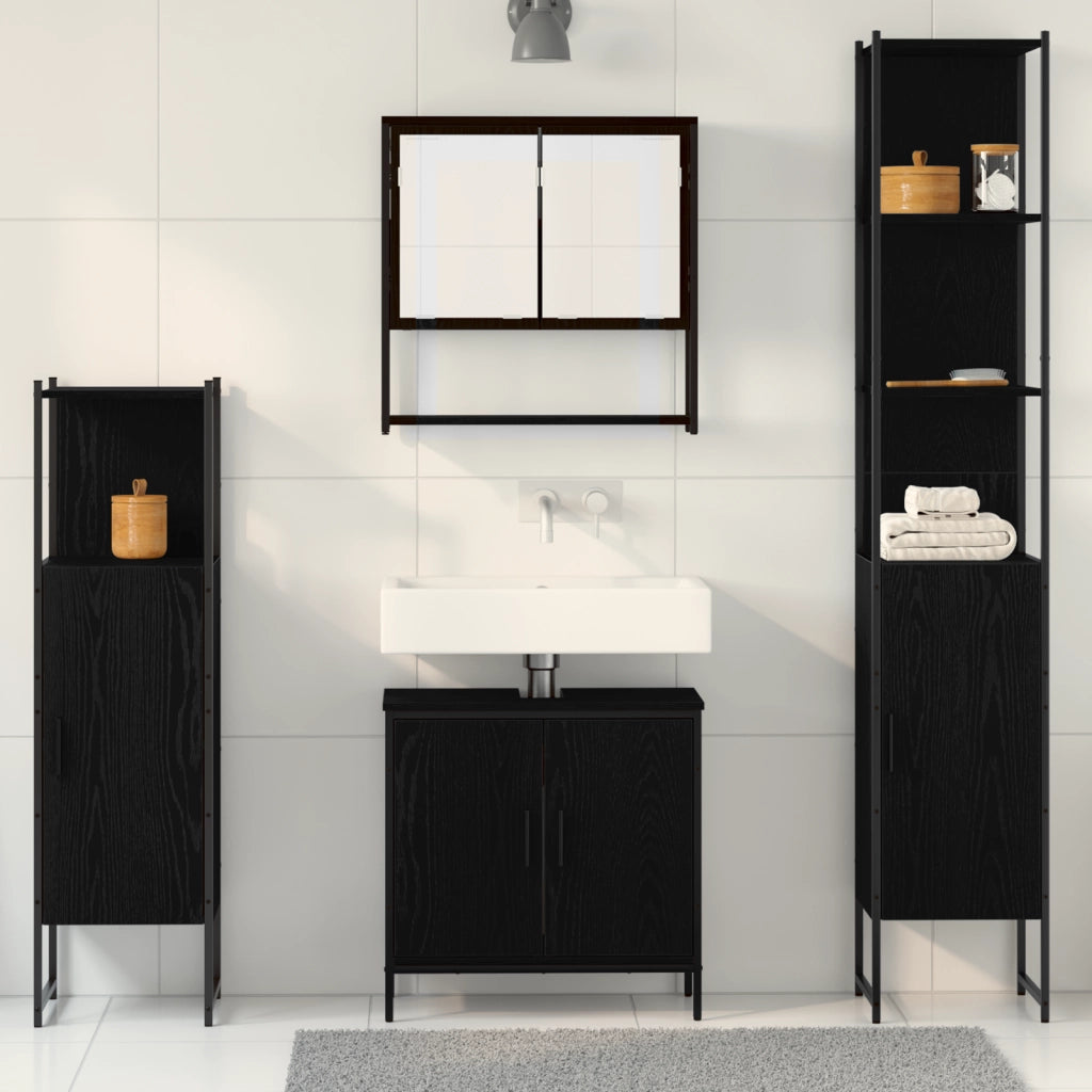 Set Mobili Bagno 4 Pezzi Quercia Nera Legno Ingegnerizzato