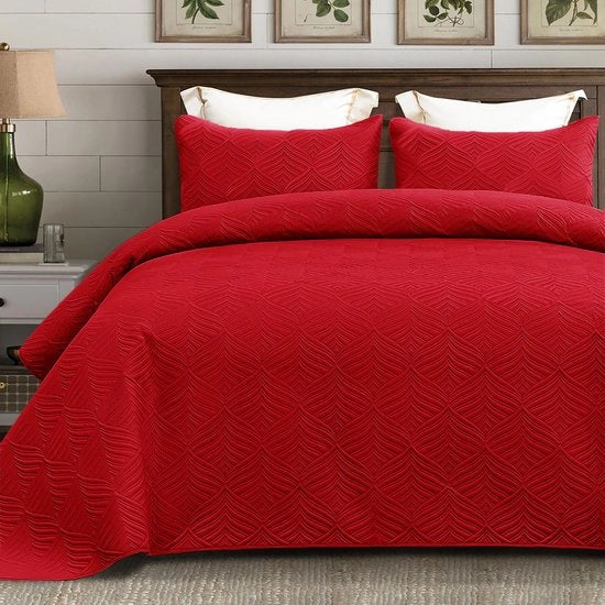 Set da letto Flottiglia Moderna 220x240 cm, Set da letto con 2 cuscini, Copriletto in microfibra con disegno a rilievo, Tessuto leggero e soffice per 4 stagioni, Rosso