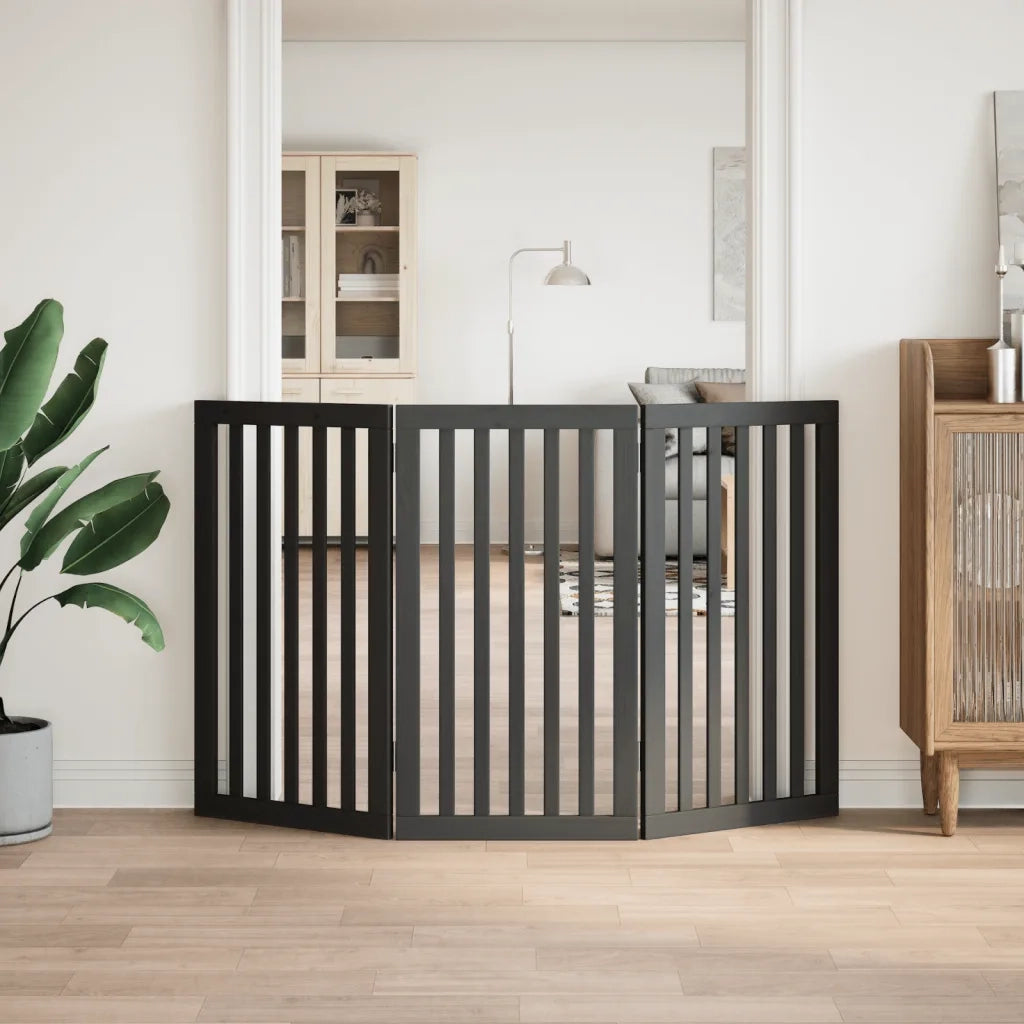 vidaXL Cancello per Cani Pieghevole 3 Pannelli Nero 150cm Legno Pioppo