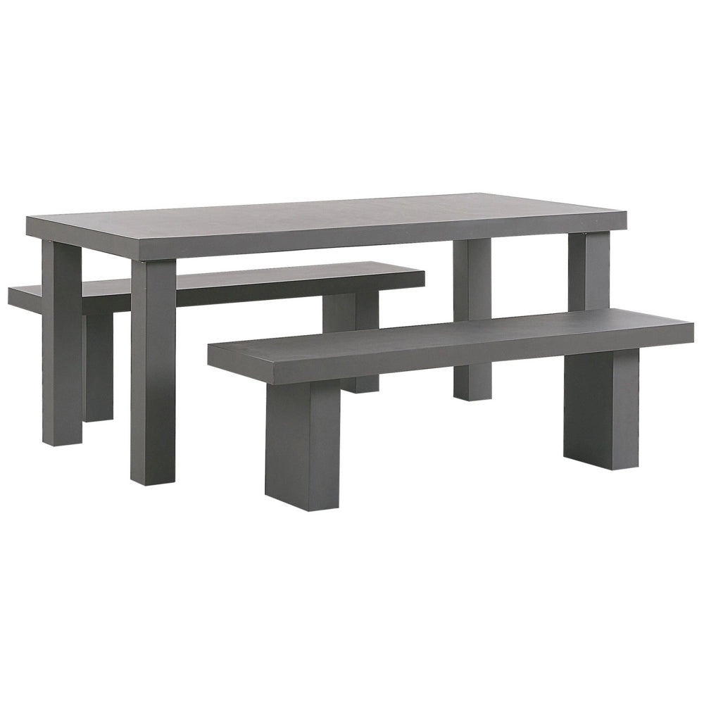 Set da pranzo da giardino Tavolo rettangolare in cemento grigio 2 panche 4 posti resistente all'acqua