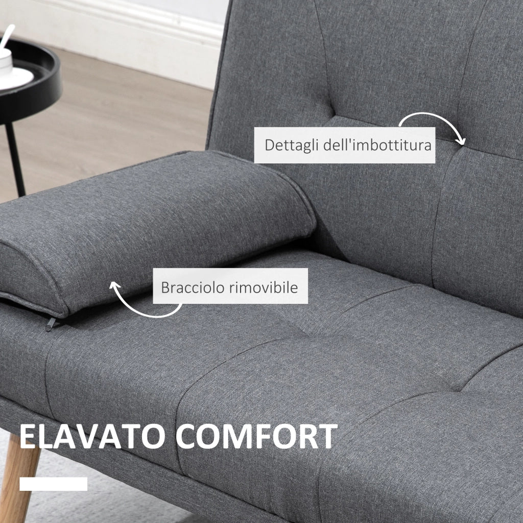 EasyComfort Divano Letto 3 Posti Reclinabile con 2 Braccioli Staccabili, in Tessuto Effetto Lino e Legno di Pioppo, 181x77x78 cm