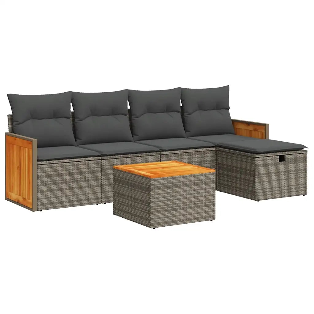 Set Divano da Giardino 6 pz con Cuscini Grigio in Polyrattan 3326022