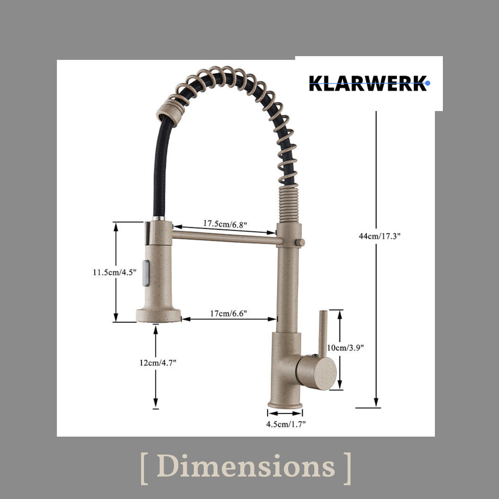 BERND | Rubinetto girevole beige da cucina in acciaio inossidabile |Miscelatore professionale girevole a 360 gradi con doccia | Alta pressione 2 porte