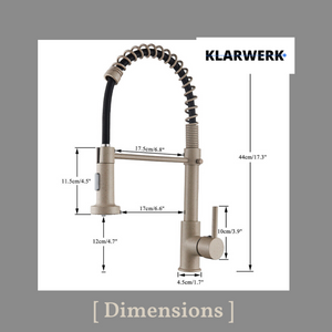 BERND | Rubinetto girevole beige da cucina in acciaio inossidabile |Miscelatore professionale girevole a 360 gradi con doccia | Alta pressione 2 porte