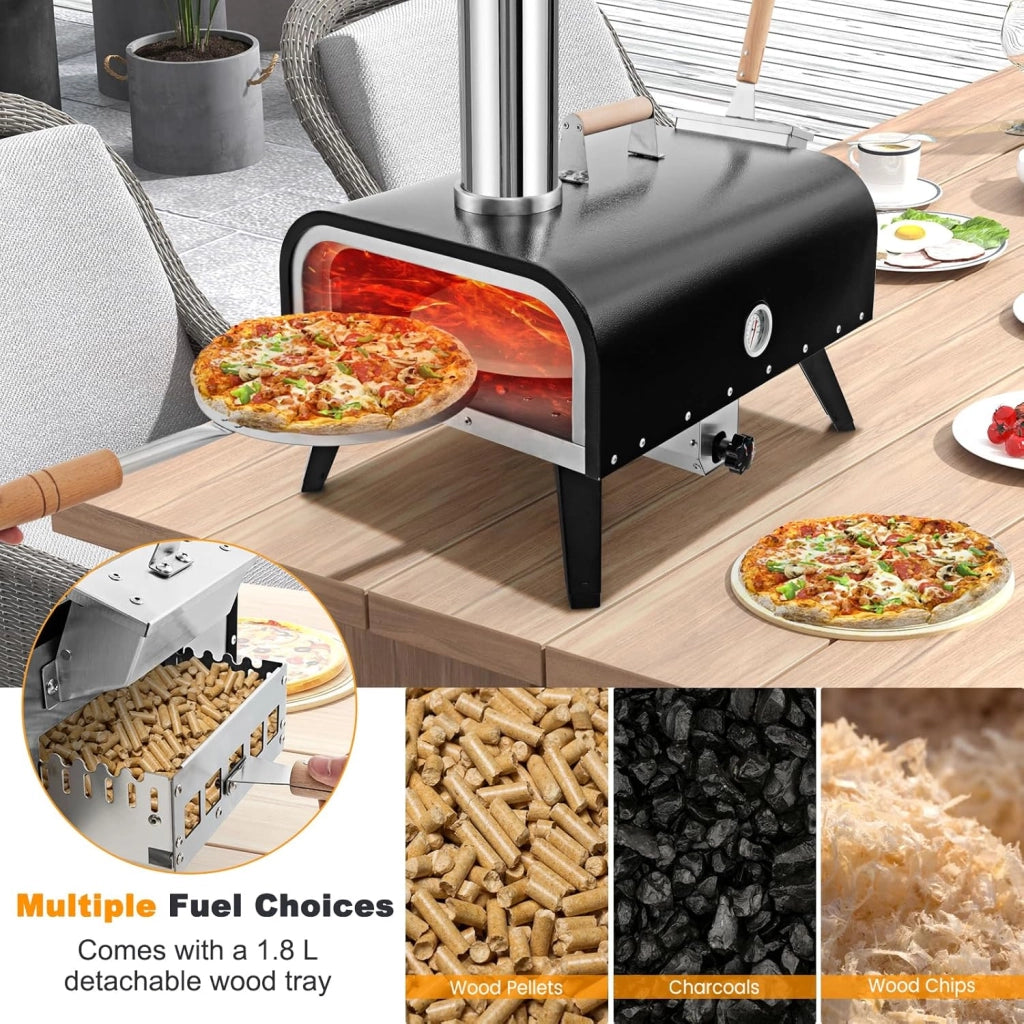 Forno per pizza all'aperto Forno a legna portatile con pietra per pizza pala per pizza termometro, forno pizzero in acciaio inox con telaio rotante, per barbecue, campeggio