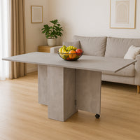 Tavolo da Pranzo Pieghevole Salvaspazio 140x75x74 cm Ante a Ribalta con Ruote Effetto Cemento