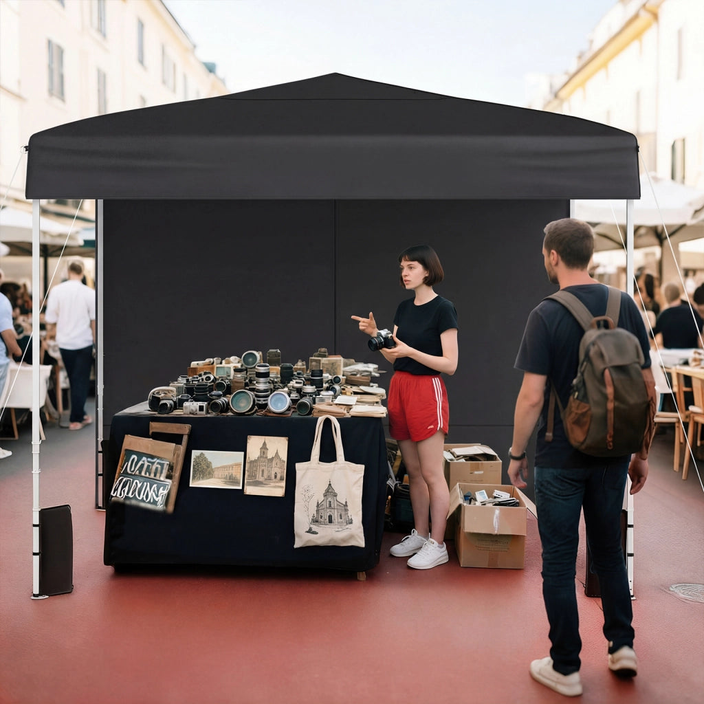 Gazebo da giardino pieghevole con 4 pannelli laterali altezza regolabile borsa da trasporto, Gazebo da esterno impermeabile Nero
