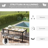Tavolo da Giardino per 8 Persone in Alluminio, Tavolo da Esterno in Plastica per Terrazzo e Balcone, Nero e Color Legno