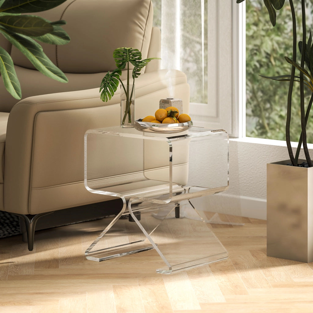 Tavolino da caff¨¨ a 2 livelli geometrico ¨C zephmum ¨C 40x30x45 cm, acrilico, gambe triangolari, trasparente