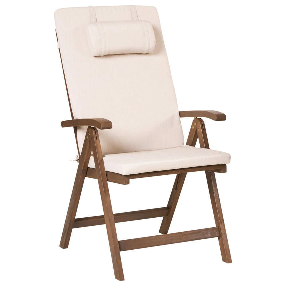 Set da giardino con 6 sedie in legno di acacia marrone scuro con cuscini beige chiaro in stile rustico con cuscini