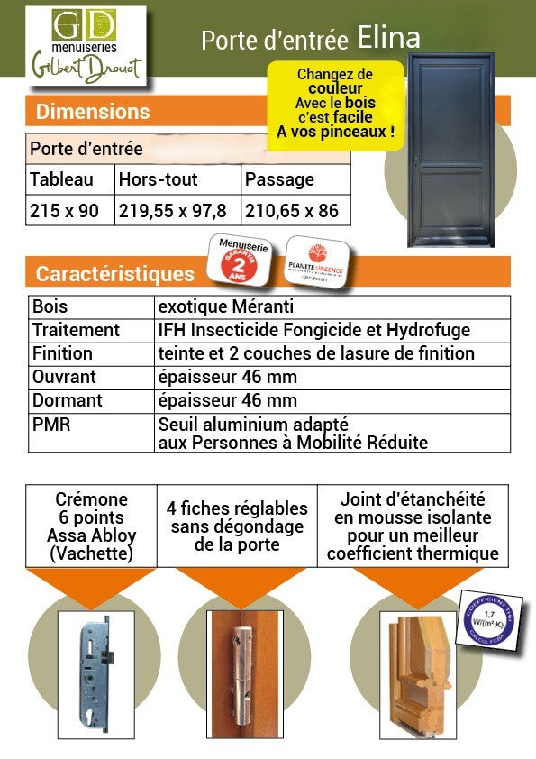 Porta d'ingresso in legno Exo modello 'Elina' 215X90 a sinistra, senza maniglia