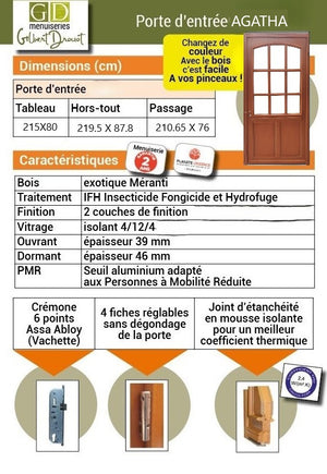 Porta d'ingresso in legno smaltato, Agatha, H, 215xl, 80 p, sinistra Dimensione tavolo senza maniglia