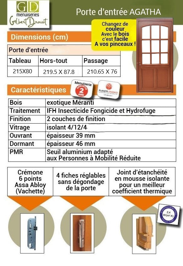 Porta d'ingresso in legno smaltato, Agatha, H, 215xl, 80 p, sinistra Dimensione tavolo senza maniglia