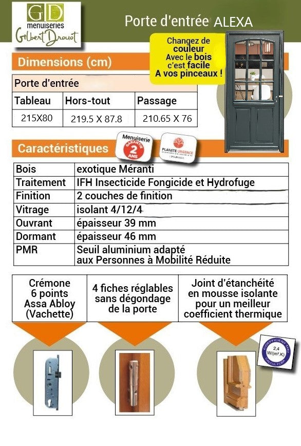 Porta d'ingresso in legno Exo modello 'alexa' 215X80 a sinistra senza maniglia
