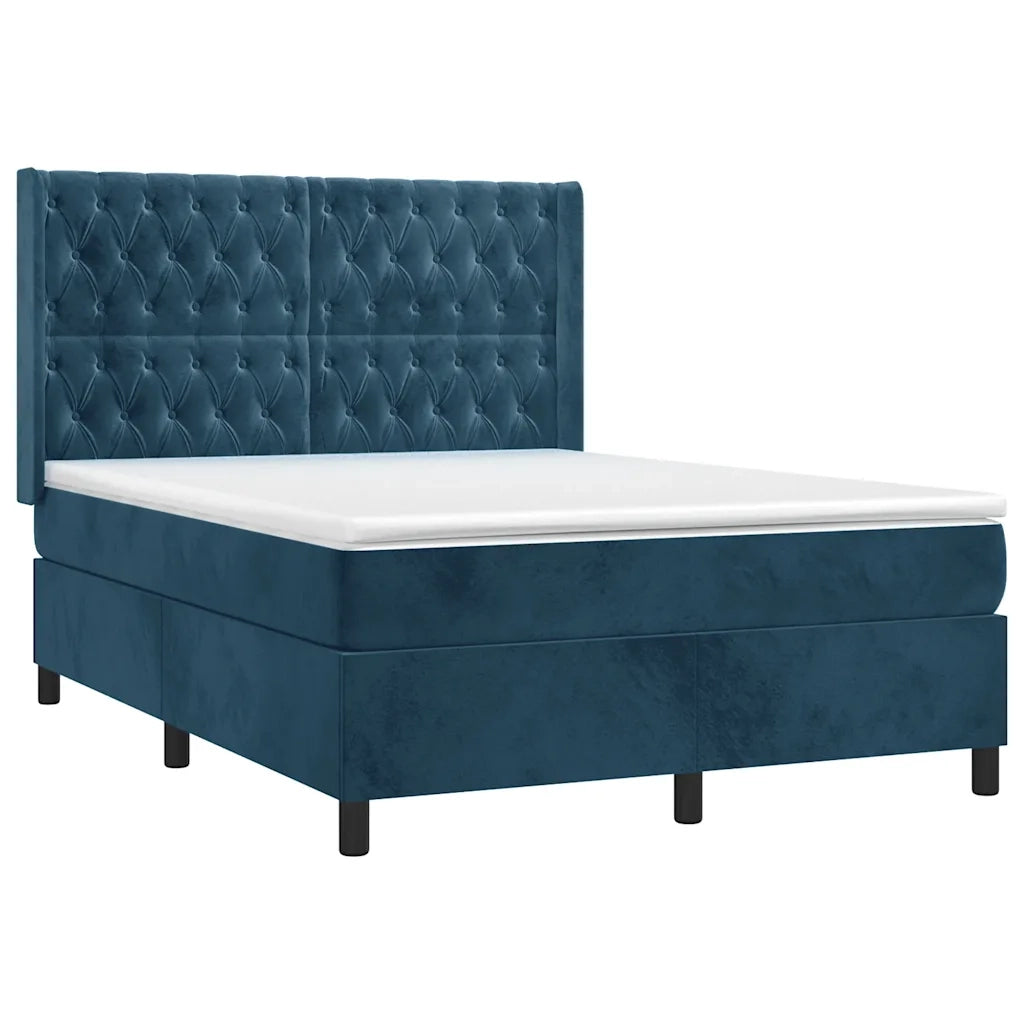 Letto a Molle con Materasso e LED Blu Scuro 140x190 cm 3139743