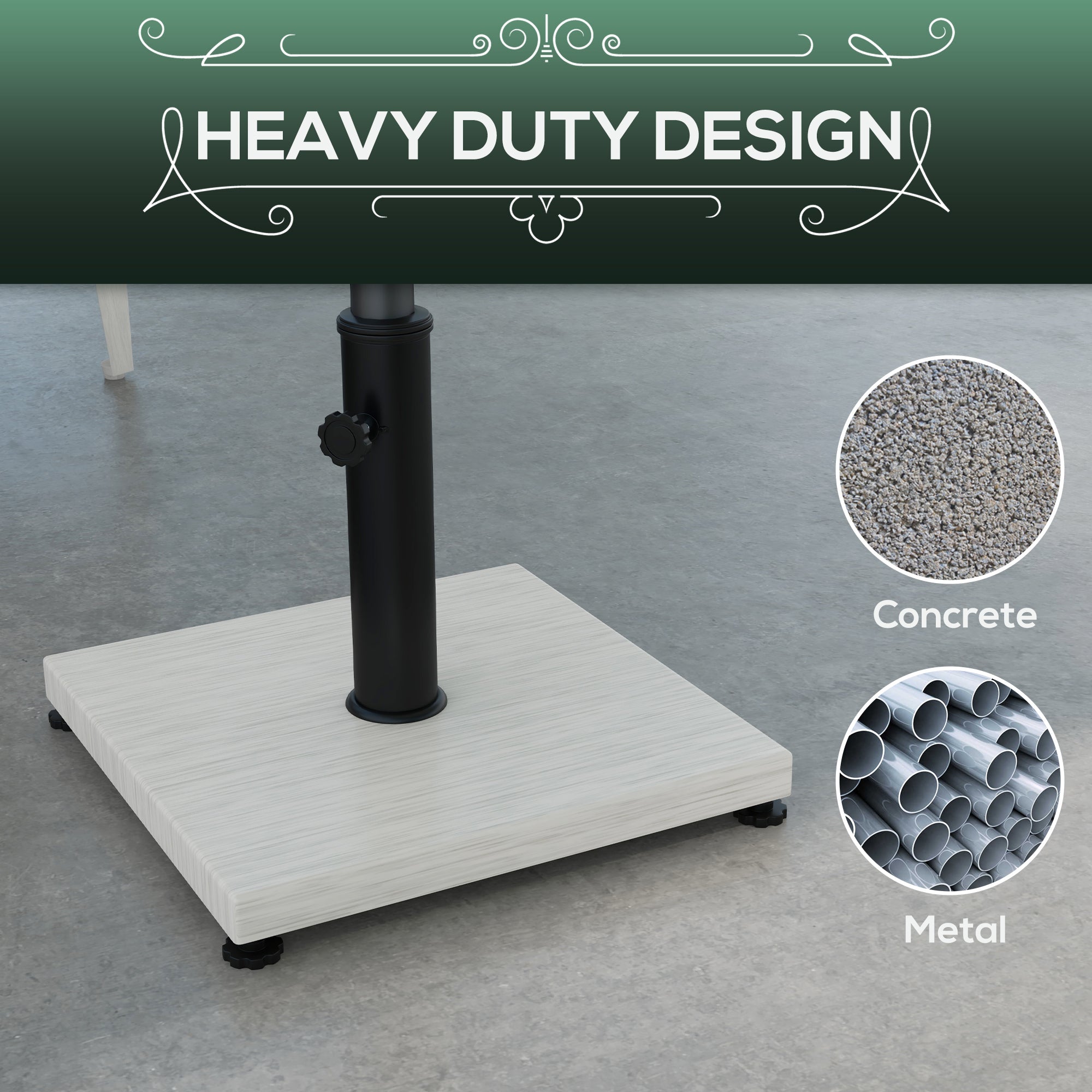 Base per Ombrellone da 25kg in Metallo e Cemento con Effetto Legno 45x45x33.5cm Bianco