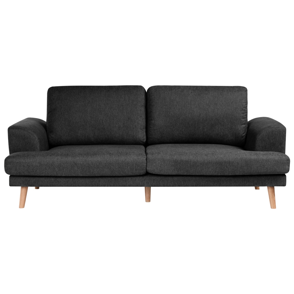 Set da salotto a 4 posti con divano in tessuto e poltrona braccioli svasati in stile moderno nero