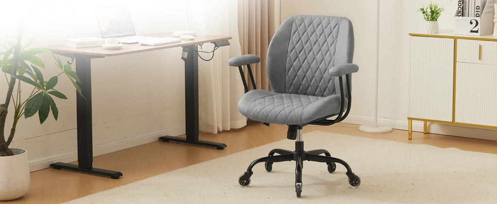 Sedia da ufficio ergonomica grigia con supporto lombare