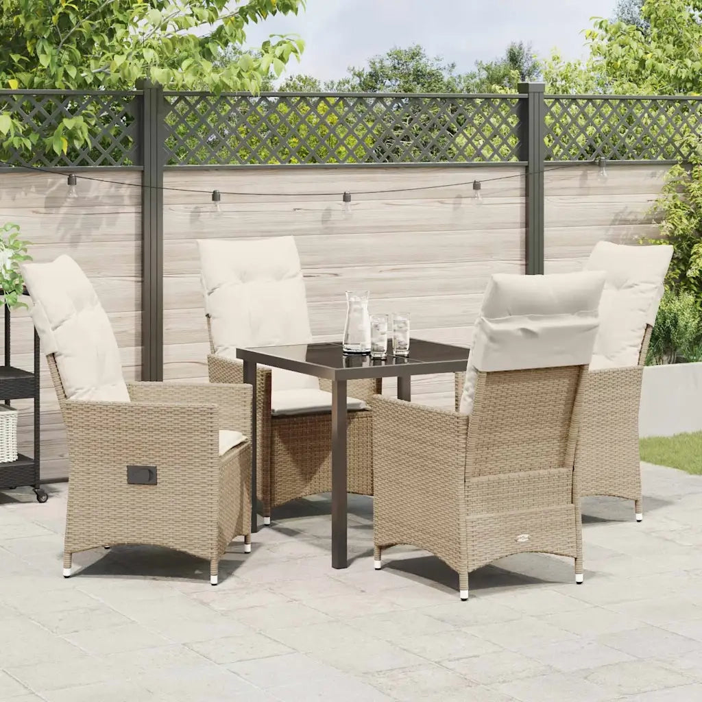 Set da Pranzo per Giardino con cuscino 5 pcs Beige polyrattan