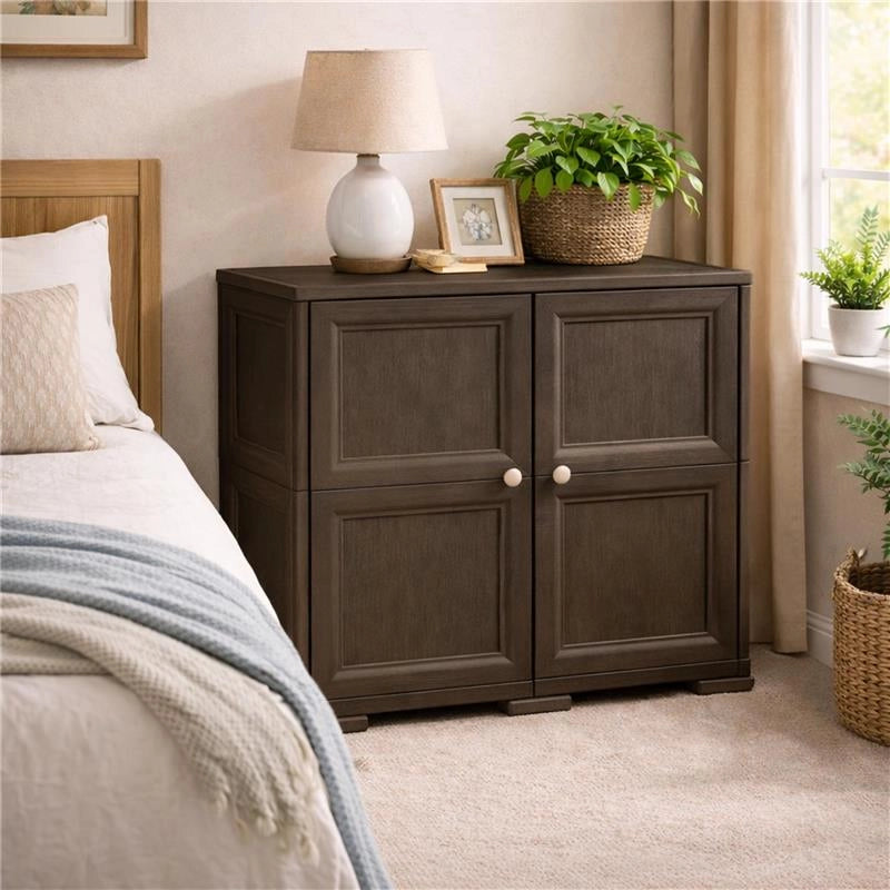 ARMADIO 2 ANTE WENGÉ 79X43X85,5 CM CON 4 SCOMPARTI – MOBILE CONTENITORE COMPATTO PER ORGANIZZAZIONE CASA E ZONA GIORNO